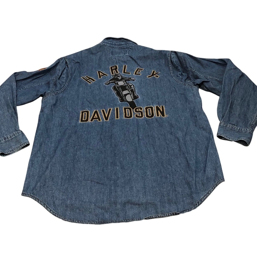 Harley Davidson Denim Shirt Mens L Blue Embroidered Logo 96021-05VM Long Sleeve
